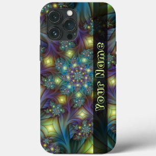 Funda Para iPhone 13 Pro Max Nombre de arte fractal azul púrpura ilustrado