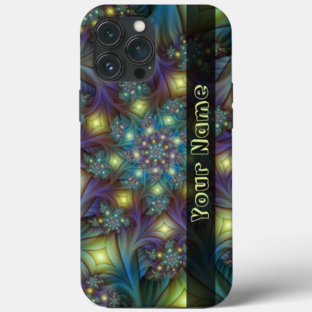 Funda De Case-Mate Para iPhone Nombre de arte fractal azul púrpura ilustrado (Reverso )