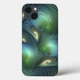 Funda Para iPhone 13 Nombre de arte fractal Verde azulado beige verde a