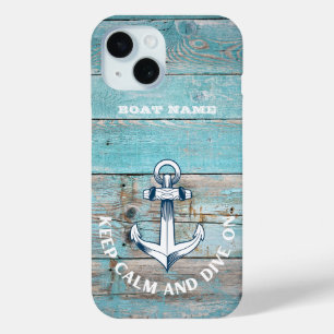 Funda Para iPhone 15 Nombre de barco náutico ancla madera rústica