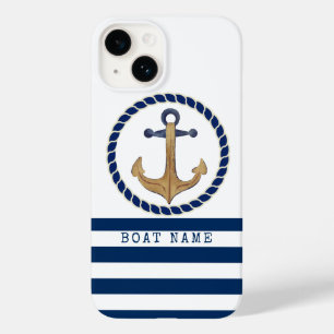 Funda Para iPhone 14 De Case-Mate Nombre de Barco Náutico, Ancla Retro Azul Marina