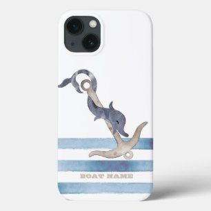 Funda Para iPhone 13 Nombre de Barco Náutico, Tiras de Ancla Delfín