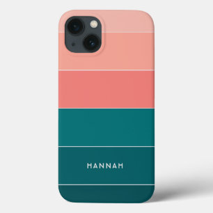 Funda Para iPhone 13 Nombre de bloque de color Bandas rosas de salmón v