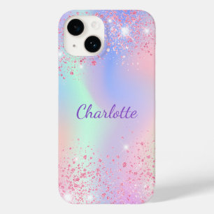 Funda Para iPhone 14 De Case-Mate Nombre de chispas holográficas rosadas