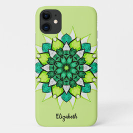Funda Para iPhone 11 Nombre de color verde de la flor abstracta mandala