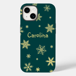 Funda Para iPhone 14 De Case-Mate nombre de copos de nieve de color dorado verde azu
