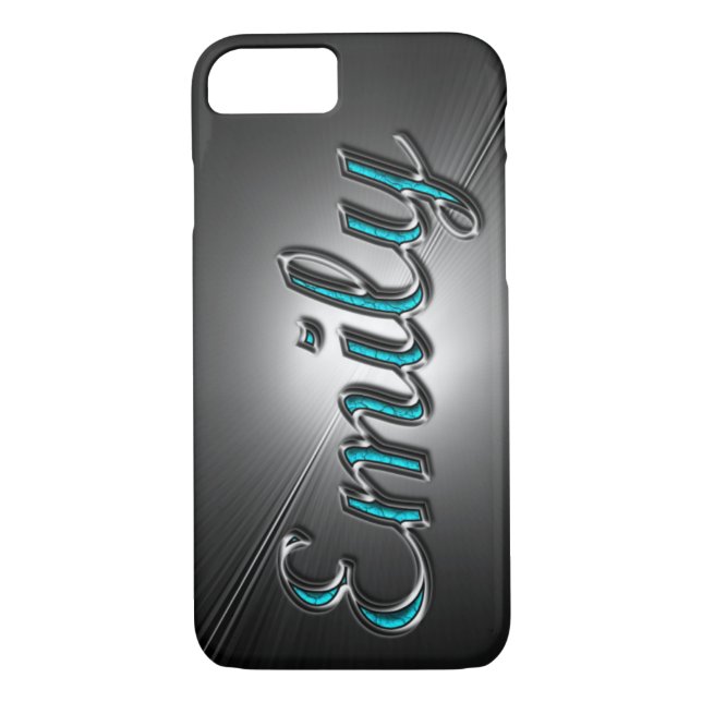 Funda De Case-Mate Para iPhone Nombre de diseño turquesa y plateado "Emily" (Reverso)