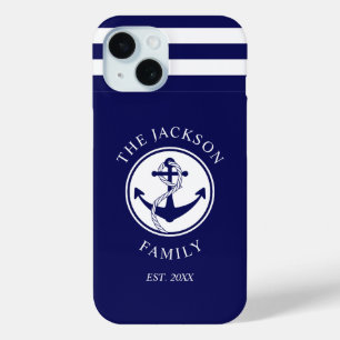 Funda Para iPhone 15 Nombre de familia de patrón de franjas azules de l