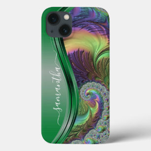 Funda Para iPhone 13 Nombre de firma fractal verde
