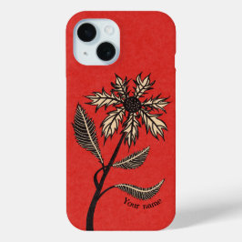 Funda Para iPhone 15 Nombre de flor retro vintage gótica tinta roja y n