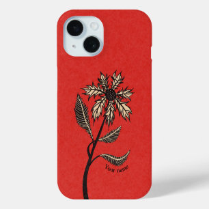 Funda Para iPhone 15 Nombre de flor retro vintage gótica tinta roja y n