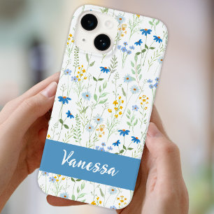 Funda Para iPhone 14 De Case-Mate Nombre de flor silvestre acuarela azul