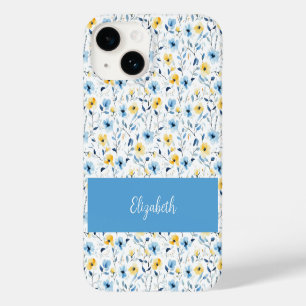 Funda Para iPhone 14 De Case-Mate Nombre de flor silvestre acuarela azul amarillo