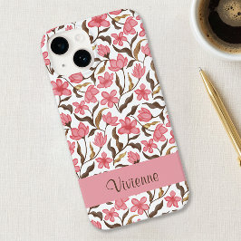 Funda Para iPhone 14 De Case-Mate Nombre de flor silvestre acuarela rosa marrón dora