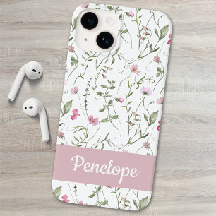Funda Para iPhone 14 De Case-Mate Nombre de flor silvestre acuarela rosa verde