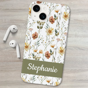 Funda Para iPhone 14 De Case-Mate Nombre de flor silvestre acuarela verde boho