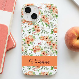 Funda Para iPhone 14 De Case-Mate Nombre de flor silvestre de acuarela coral melocot