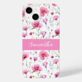Funda Para iPhone 14 De Case-Mate Nombre de flor silvestre de acuarela rosa