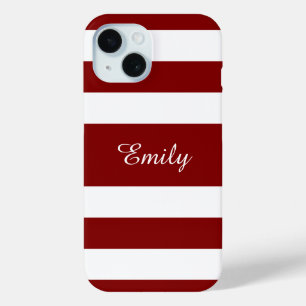 Funda Para iPhone 15 Nombre de franjas rojas modernas
