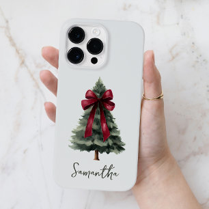 Funda Para iPhone 14 Pro Max De Case-Mate Nombre de guión de árbol de Navidad con lazo rojo