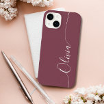 Funda Para iPhone 14 De Case-Mate Nombre de guión de caligrafía elegante de color bl<br><div class="desc">Maroon Elegant White Caligraphy Script Personalizado Nombre personalizado iPhone 14 Smart Phone Cases presenta un diseño moderno y moderno,  sencillo y elegante con su nombre personalizado en una tipografía de caligrafía escrita a mano y elegante sobre un fondo marrón. Diseñado por ©Evco Studio www.zazzle.com/store/evcostudio</div>