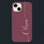 Funda Para iPhone 14 De Case-Mate Nombre de guión de caligrafía elegante de color bl<br><div class="desc">Maroon Elegant White Caligraphy Script Personalizado Nombre personalizado iPhone 14 Smart Phone Cases presenta un diseño moderno y moderno,  sencillo y elegante con su nombre personalizado en una tipografía de caligrafía escrita a mano y elegante sobre un fondo marrón. Diseñado por ©Evco Studio www.zazzle.com/store/evcostudio</div>