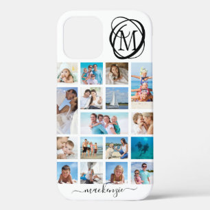 Funda Para iPhone 12 Nombre de guión de Collage de fotos de monograma 1
