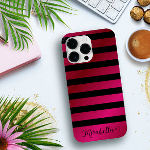 Funda Para iPhone 14 Pro Max De Case-Mate Nombre de guión de monograma Bandas rosa y negro