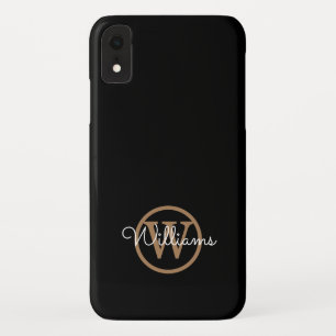 Funda Para iPhone XR Nombre de guión de monograma de oro negro moderno