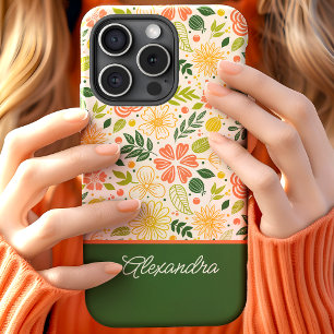 Funda Para iPhone 15 Nombre de guión de patrón floral botánico lindo