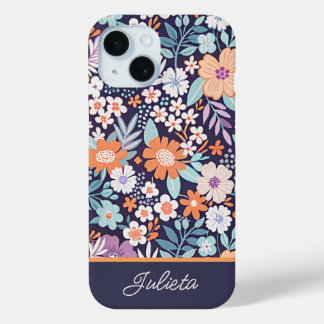Funda Para iPhone 15 Nombre de guión de patrón floral exuberante botáni