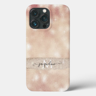 Funda Para iPhone 13 Pro Nombre de guión de Rosa de Purpurina de Rubor mode