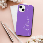Funda Para iPhone 14 De Case-Mate Nombre de guión elegante de caligrafía blanca Amet<br><div class="desc">Amethyst Elegant White Caligraphy Script Personalizado Nombre personalizado iPhone 14 Smart Phone Cases presenta un diseño moderno y moderno,  sencillo y elegante con su nombre personalizado en una tipografía de caligrafía escrita a mano elegante con un fondo ametista. Diseñado por ©Evco Studio www.zazzle.com/store/evcostudio</div>