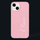 Funda Para iPhone 14 De Case-Mate Nombre de guión elegante de caligrafía rosa blanca<br><div class="desc">Personalizado de escritura de caligrafía rosa elegante y blanco con nombre personalizado iPhone 14 Smart Phone Cases presenta un diseño moderno,  sencillo y elegante con su nombre personalizado en una tipografía de caligrafía escrita a mano elegante con un fondo rosa suave. Diseñado por ©Evco Studio www.zazzle.com/store/evcostudio</div>