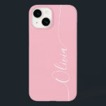 Funda Para iPhone 14 De Case-Mate Nombre de guión elegante de caligrafía rosa blanca<br><div class="desc">Personalizado de escritura de caligrafía rosa elegante y blanco con nombre personalizado iPhone 14 Smart Phone Cases presenta un diseño moderno,  sencillo y elegante con su nombre personalizado en una tipografía de caligrafía escrita a mano elegante con un fondo rosa suave. Diseñado por ©Evco Studio www.zazzle.com/store/evcostudio</div>