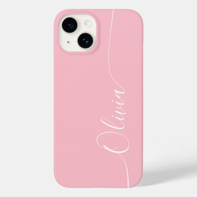Funda De Case-Mate Para iPhone Nombre de guión elegante de caligrafía rosa blanca (Reverso )