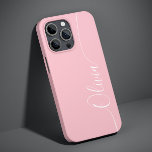 Funda Para iPhone 14 De Case-Mate Nombre de guión elegante de caligrafía rosa blanca<br><div class="desc">Personalizado de escritura de caligrafía rosa elegante y blanco con nombre personalizado iPhone 14 Smart Phone Cases presenta un diseño moderno,  sencillo y elegante con su nombre personalizado en una tipografía de caligrafía escrita a mano elegante con un fondo rosa suave. Diseñado por ©Evco Studio www.zazzle.com/store/evcostudio</div>