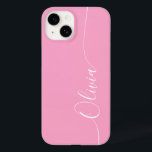 Funda Para iPhone 14 De Case-Mate Nombre de guión elegante de caligrafía rosa blanca<br><div class="desc">Personalizado de escritura de caligrafía blanca elegante rosa Nombre personalizado iPhone 14 Smart Phone Cases presenta un diseño moderno,  sencillo y elegante con su nombre personalizado en una tipografía de escritura caligráfica escrita a mano elegante en un fondo rosa. Diseñado por ©Evco Studio www.zazzle.com/store/evcostudio</div>