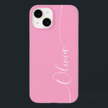 Funda Para iPhone 14 De Case-Mate Nombre de guión elegante de caligrafía rosa blanca<br><div class="desc">Personalizado de escritura de caligrafía blanca elegante rosa Nombre personalizado iPhone 14 Smart Phone Cases presenta un diseño moderno,  sencillo y elegante con su nombre personalizado en una tipografía de escritura caligráfica escrita a mano elegante en un fondo rosa. Diseñado por ©Evco Studio www.zazzle.com/store/evcostudio</div>