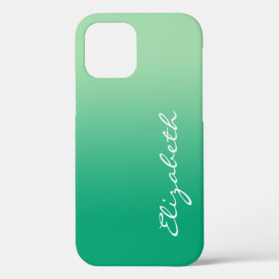 Funda Para iPhone 12 Nombre de guión manuscrito Gradiente verde oscuro