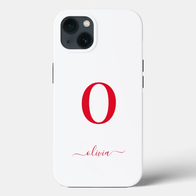 Funda De Case-Mate Para iPhone Nombre De Guión Monograma Blanco Y Rojo Personaliz (Reverso )