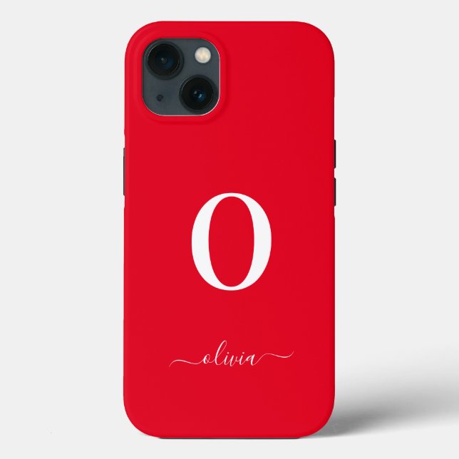 Funda De Case-Mate Para iPhone Nombre De Guión Monograma Personalizado Rojo Y Bla (Reverso )