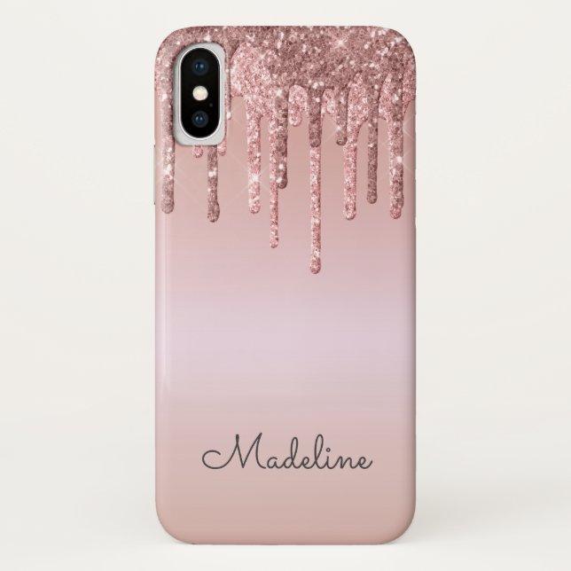 Funda De Case-Mate Para iPhone Nombre de guión negro rosado Rosa de purpurinas (Reverso)