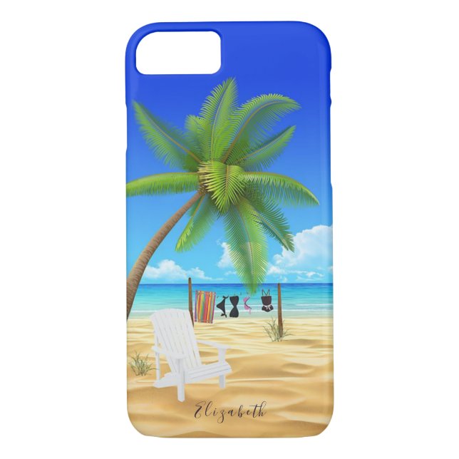 Funda De Case-Mate Para iPhone Nombre de Ilustracion de escena de arena tropical (Reverso)