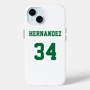 Funda Para iPhone 15 Nombre de Jersey Número de blanco y verde