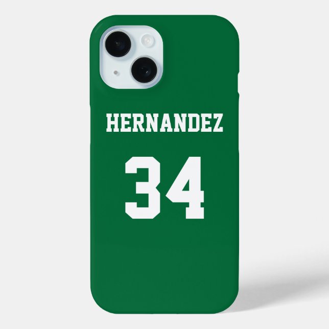 Funda De Case-Mate Para iPhone Nombre de Jersey personalizado número verde y blan (Reverso )