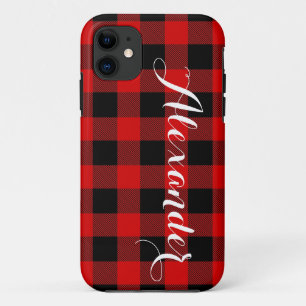 Funda Para iPhone 11 Nombre de la placa de protección negra roja Monog