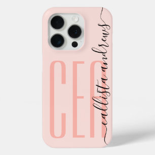 Funda Para iPhone 15 Pro Nombre de las iniciales del monograma rosado moder