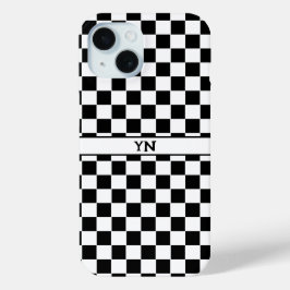 Funda Para iPhone 15 Nombre de las iniciales en blanco y negro (a cuadr
