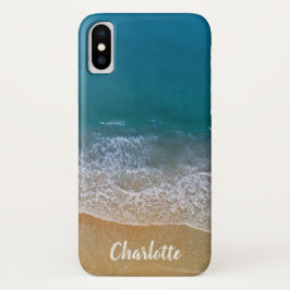Funda Para iPhone X Nombre de las olas de arena del océano azul de la